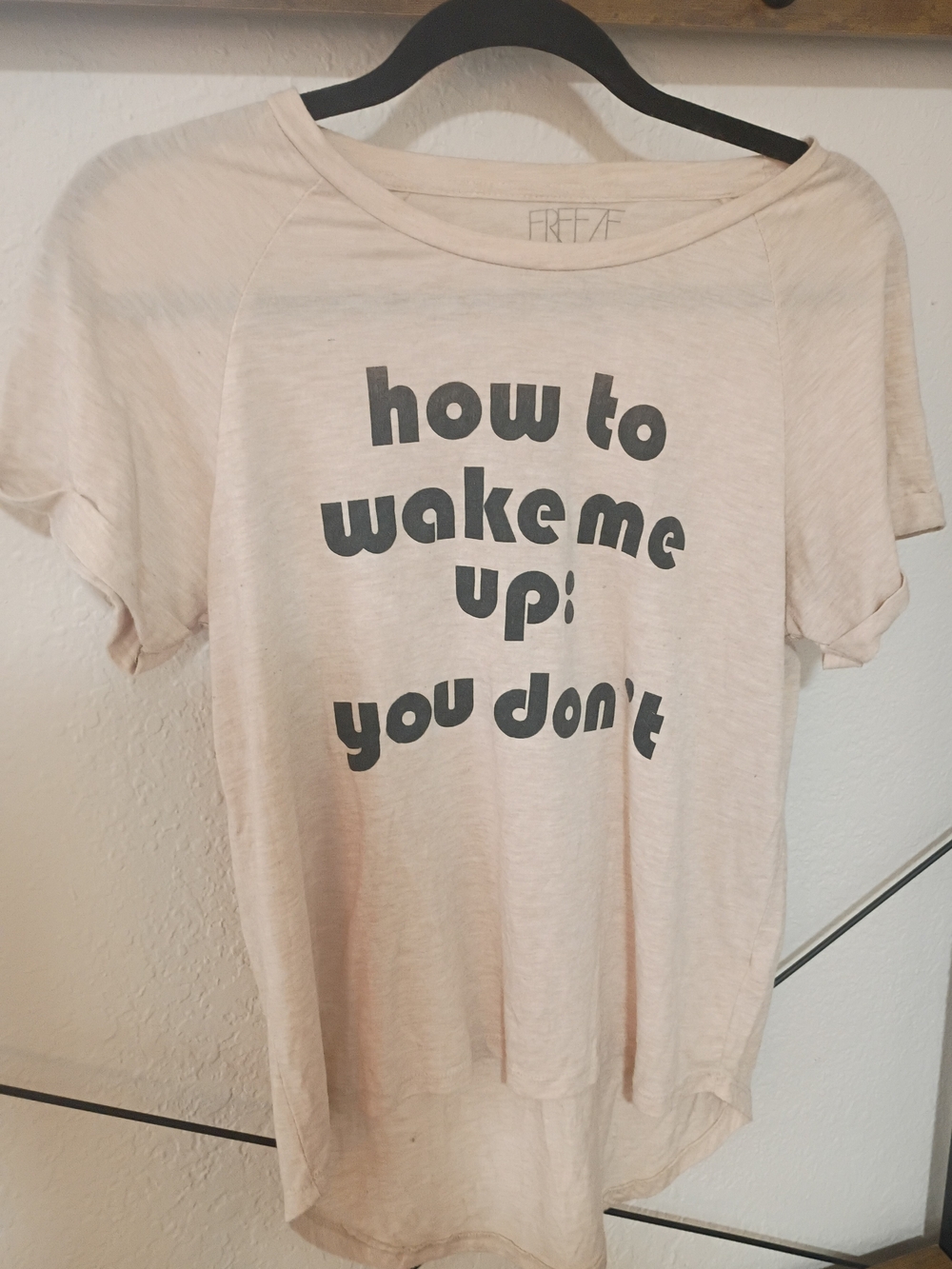 Freeze Beige Graphic Short Sleeve Tee with Charcoal Text Size L